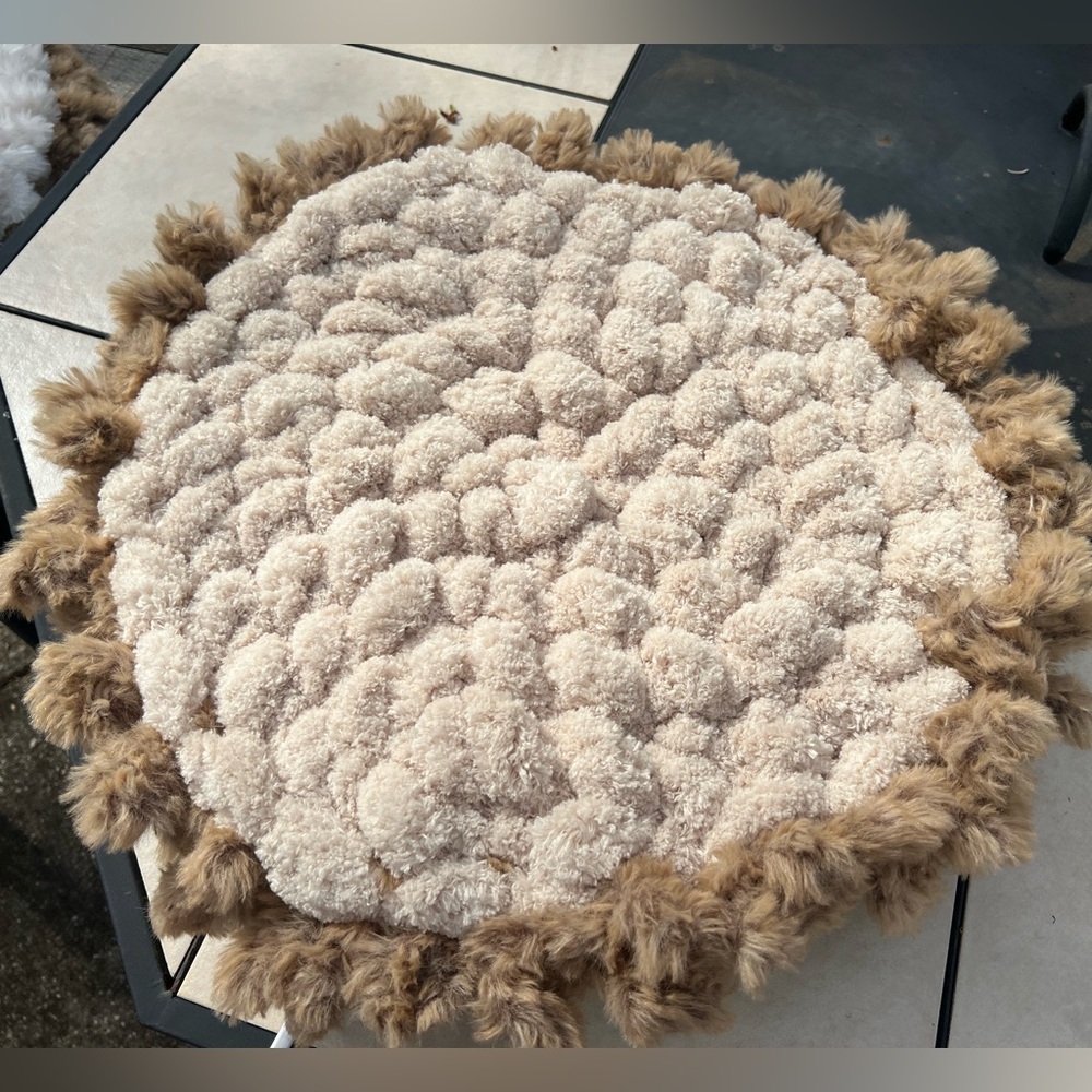 Handcrafted Cat, pet, small dog bed Floofs Biscuit Dough, Sweater Weather line